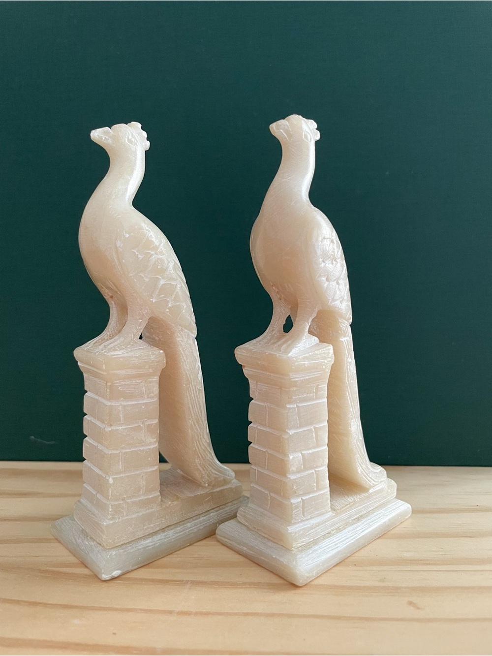 Vintage Hand-Carved Chinese White Soapstone Phoenix Bird Figurines